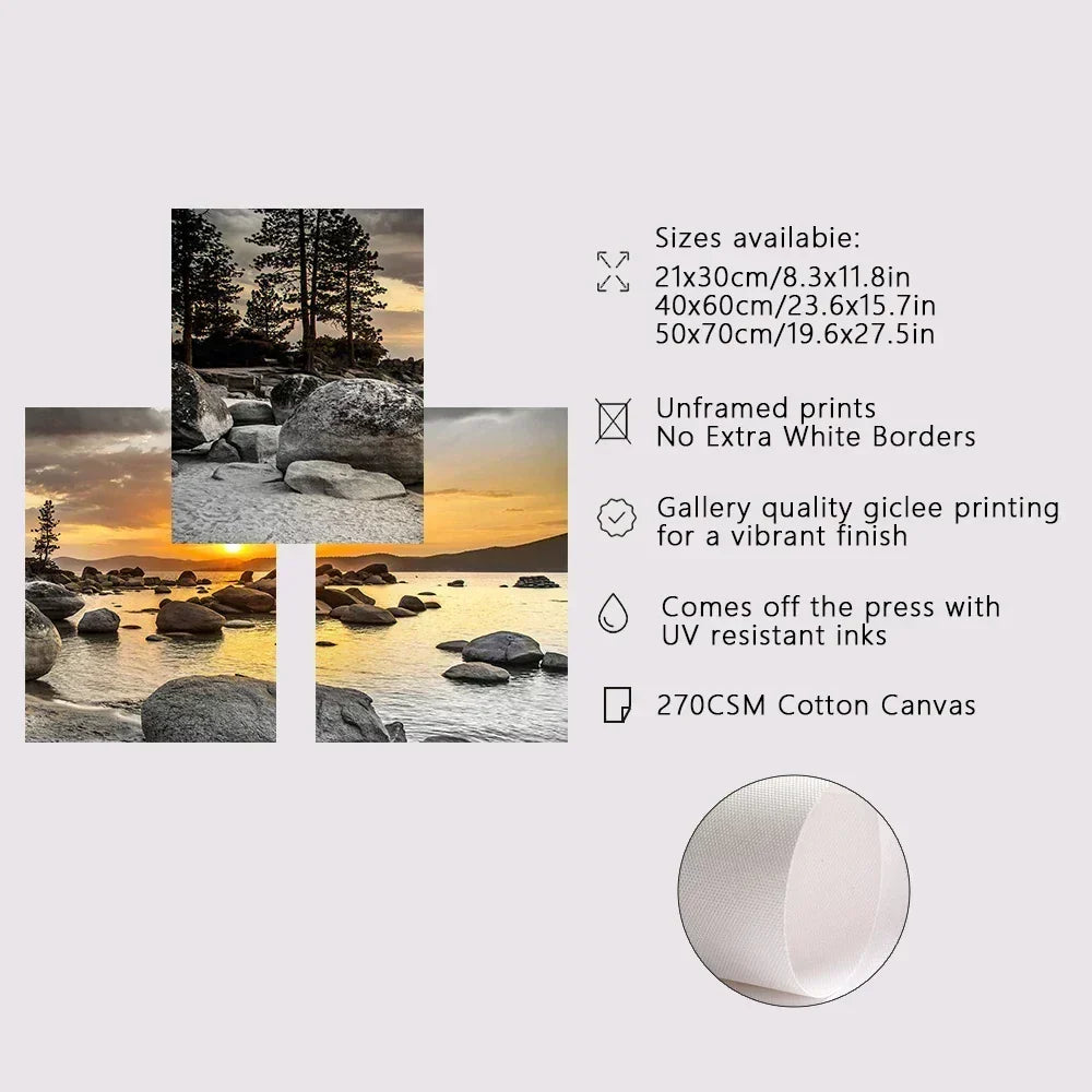 Frameless Canvas Paintings Sunset Sea Beach Art