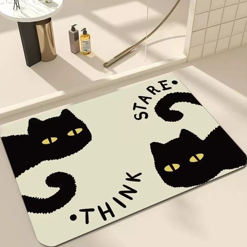 Black Cartoon Cat Door Mat for Living Room and Bedroom