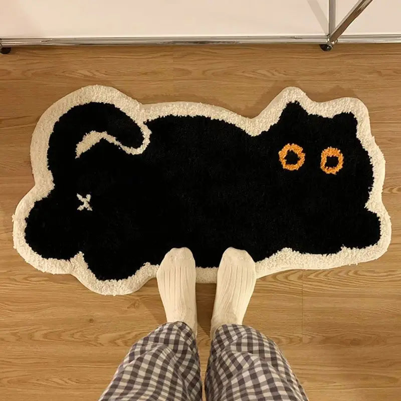 VIKAMA Black Cat Cartoon Rug 100% Polyester Indoor Mat
