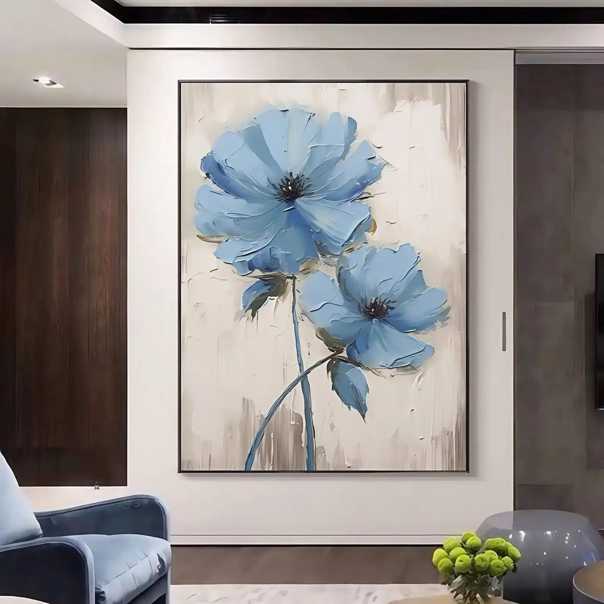 Mhemyo Abstract Blue Yellow Oil Painting on Canvas
