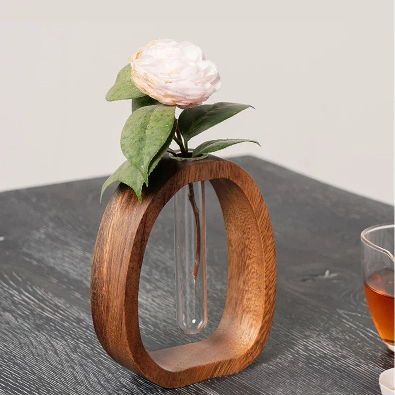 Walnut Wood Flower Stand Mini Water-Cultured Vase