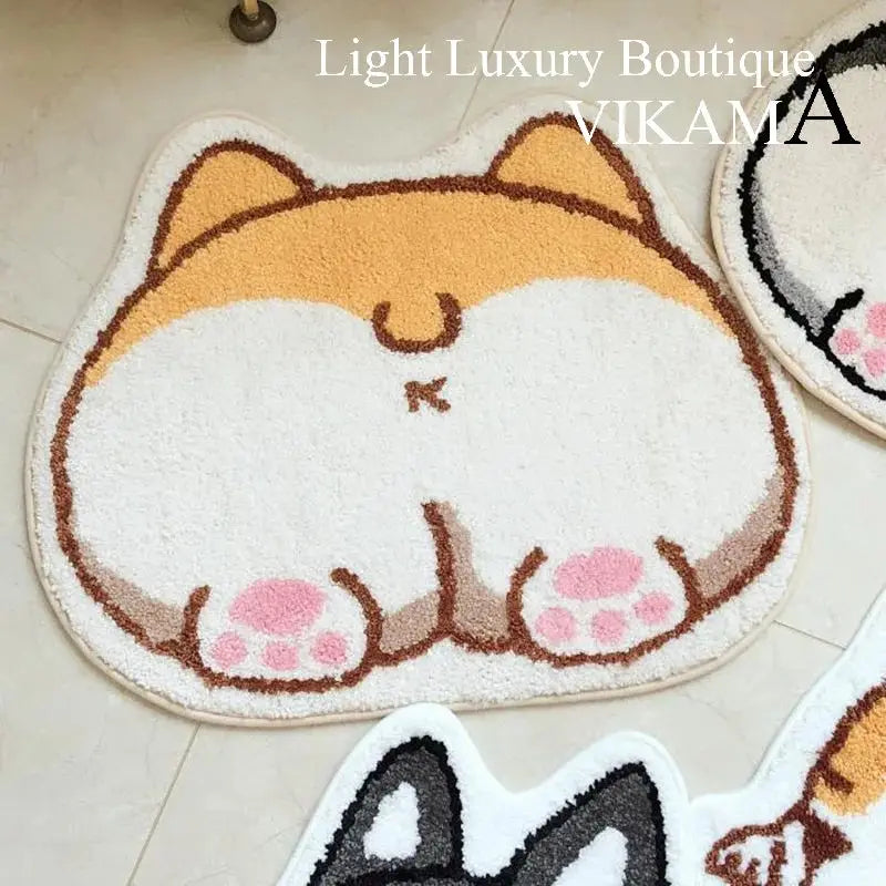 Cartoon Corgi Bathroom Mat Soft Polyester Rug