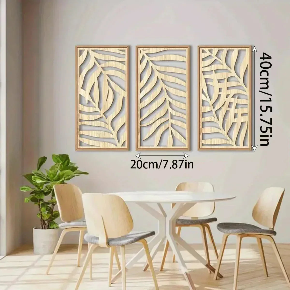 Wooden Tropical Palm Leaf Wall Art Set of 3