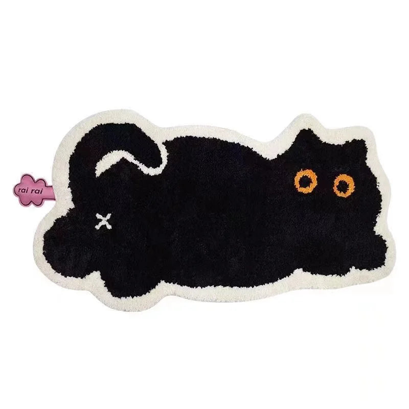 VIKAMA Black Cat Cartoon Rug 100% Polyester Indoor Mat