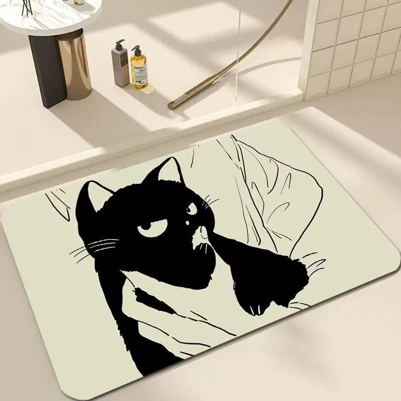 Black Cartoon Cat Door Mat for Living Room and Bedroom
