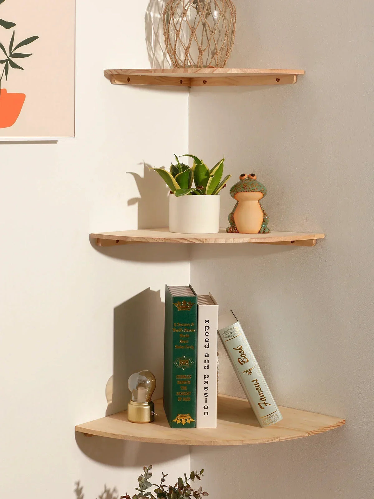 Burlywood Wood Floating Corner Shelf for Living Room