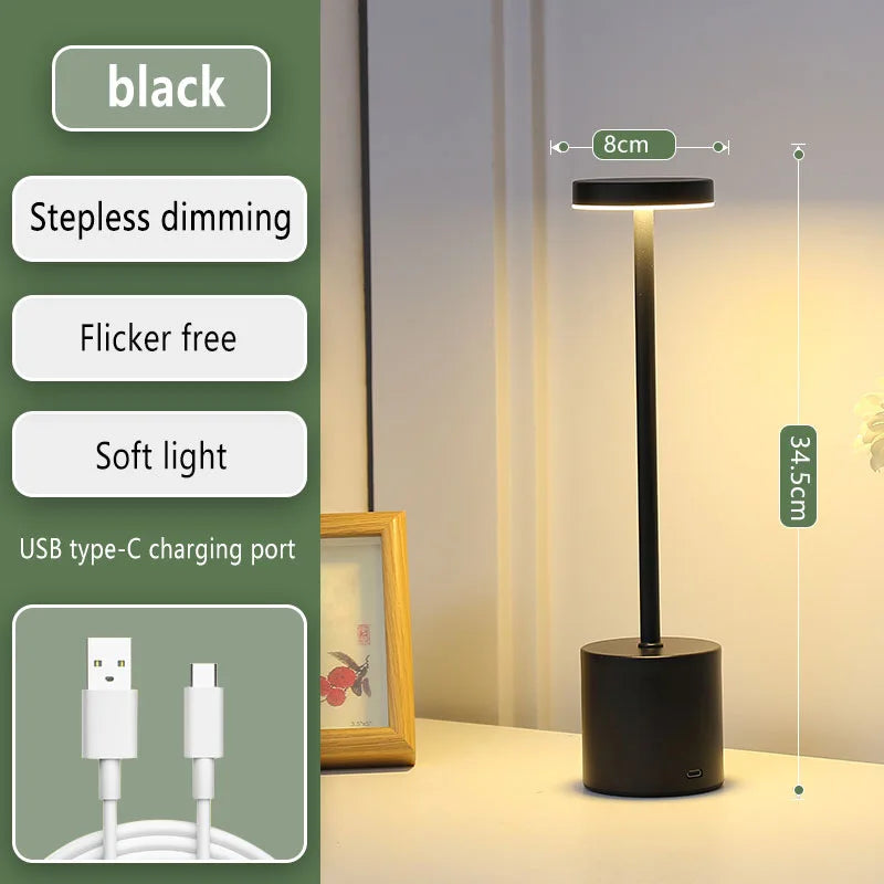 Black Metal LED Table Lamp with Touch Control