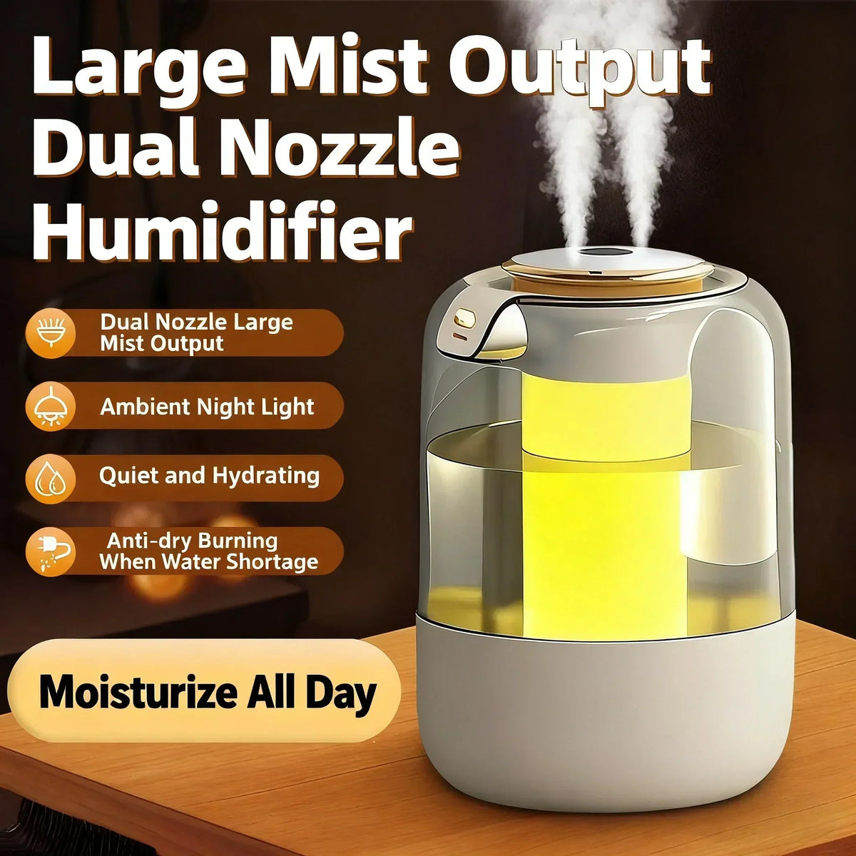 Seavidar Double Spray Humidifier with Ambient Light