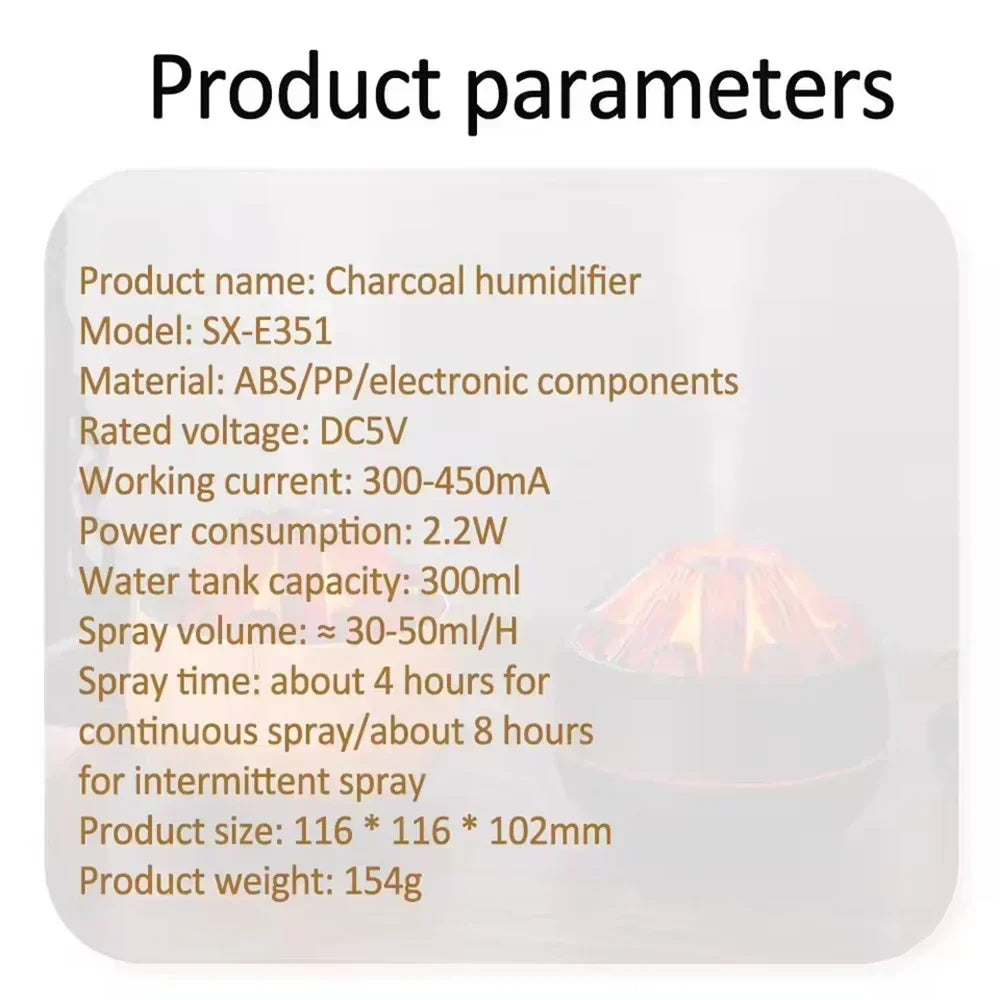 Charcoal Flame Essential Oil Diffuser 300ml Humidifier