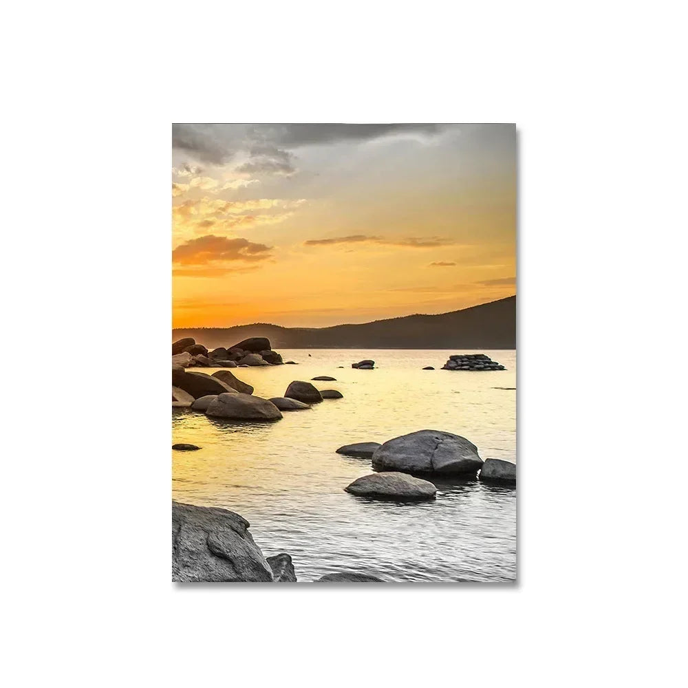 Frameless Canvas Paintings Sunset Sea Beach Art