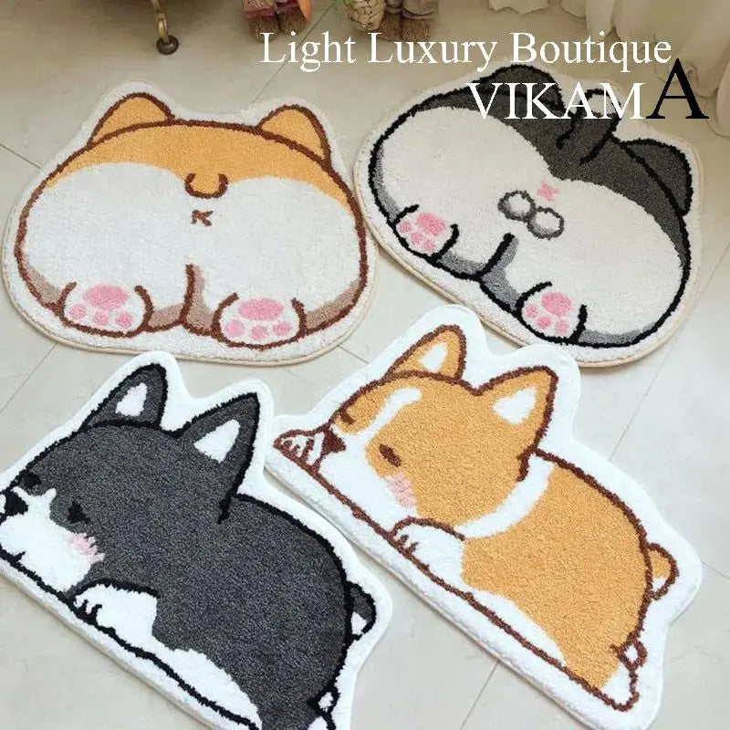 Cartoon Corgi Bathroom Mat Soft Polyester Rug