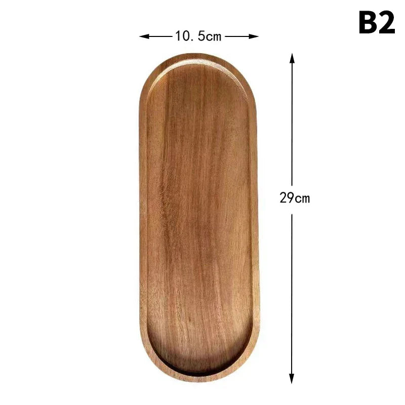 Wooden Food Tray Round Rectangle Snack Plate