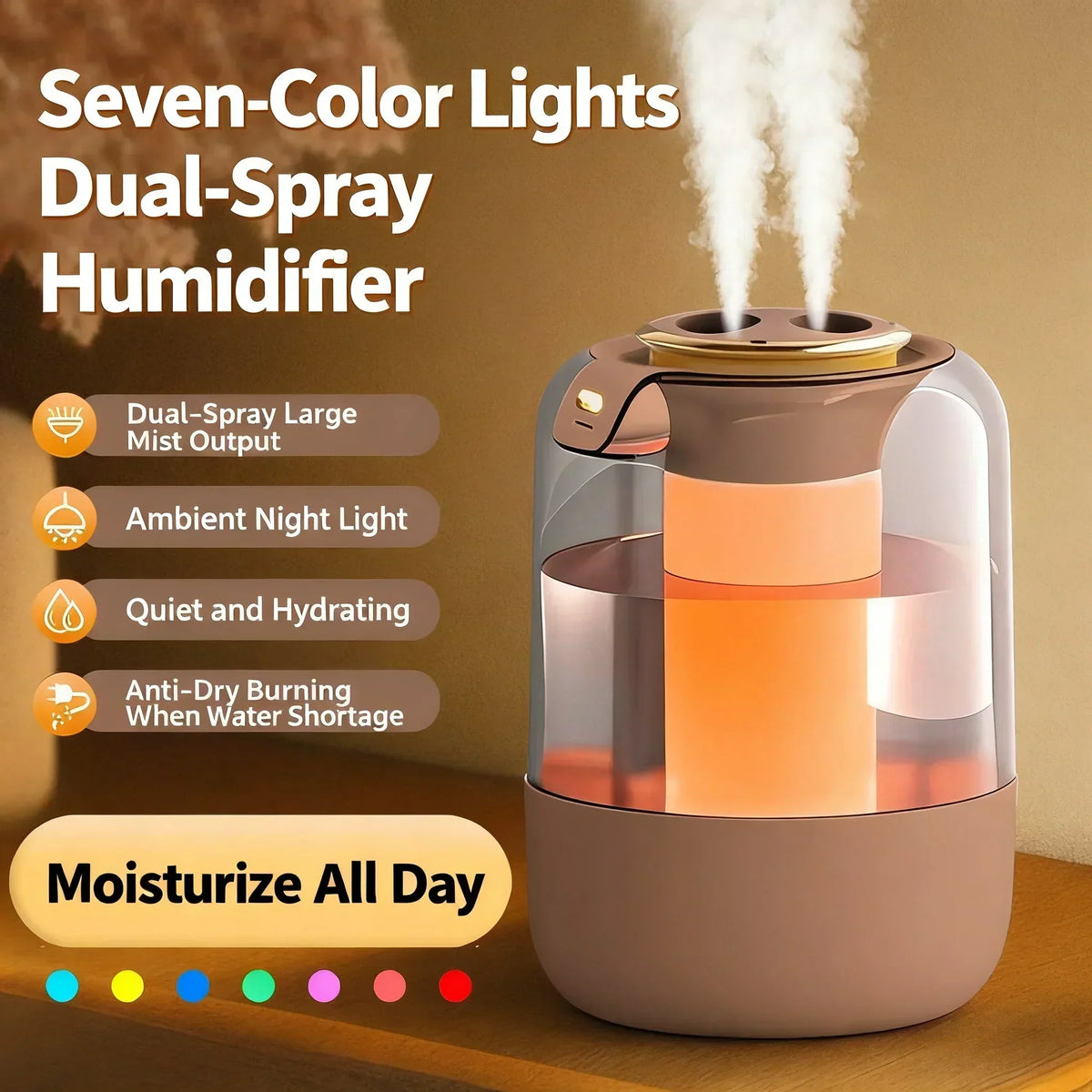 Seavidar Double Spray Humidifier with Ambient Light