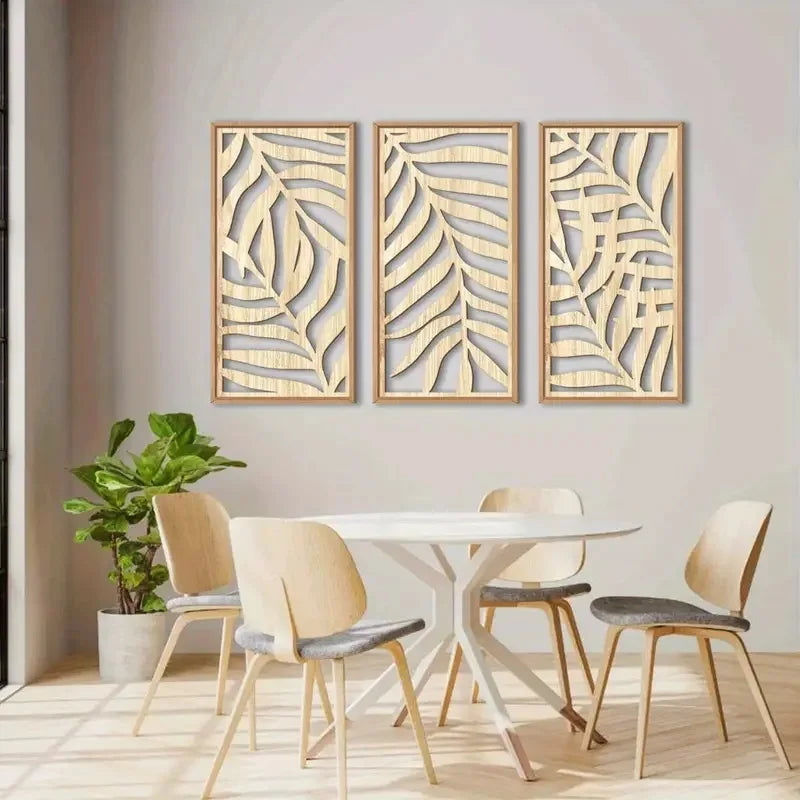 Wooden Tropical Palm Leaf Wall Art Set of 3
