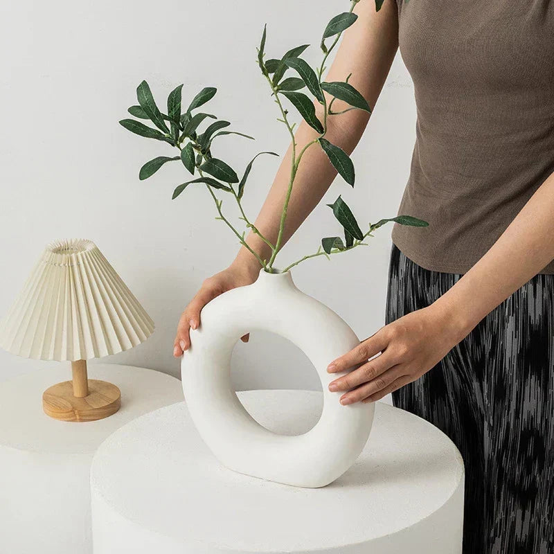 Nordic White Plastic Flower Vase for Home Decor