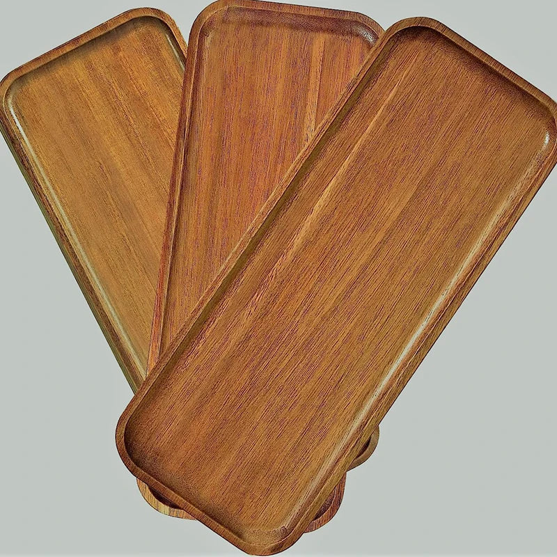 Wooden Food Tray Round Rectangle Snack Plate