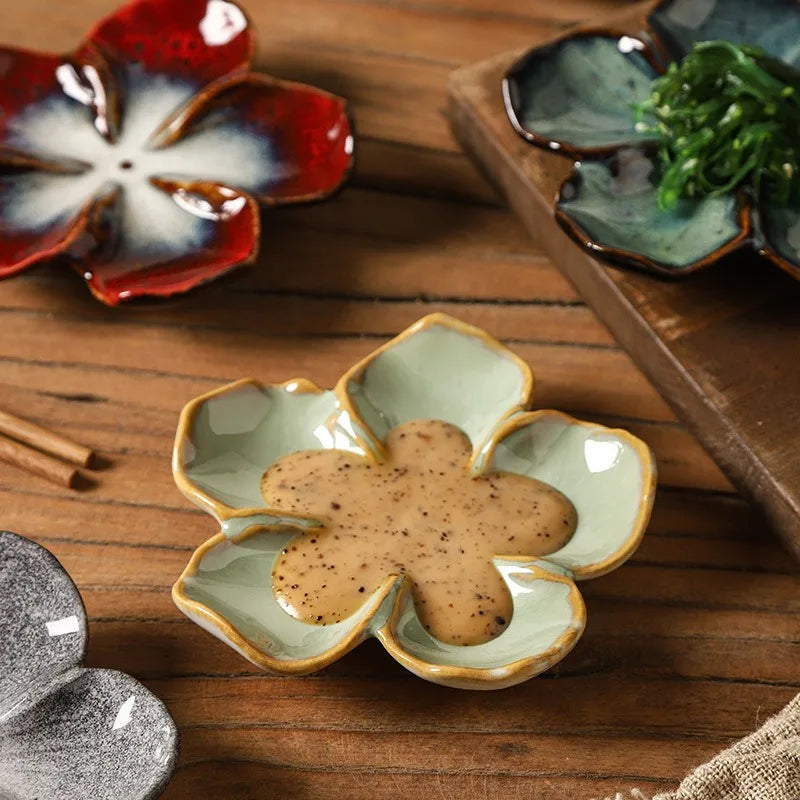 Vintage Flower Shaped Ceramic Dipping Sauce Dish