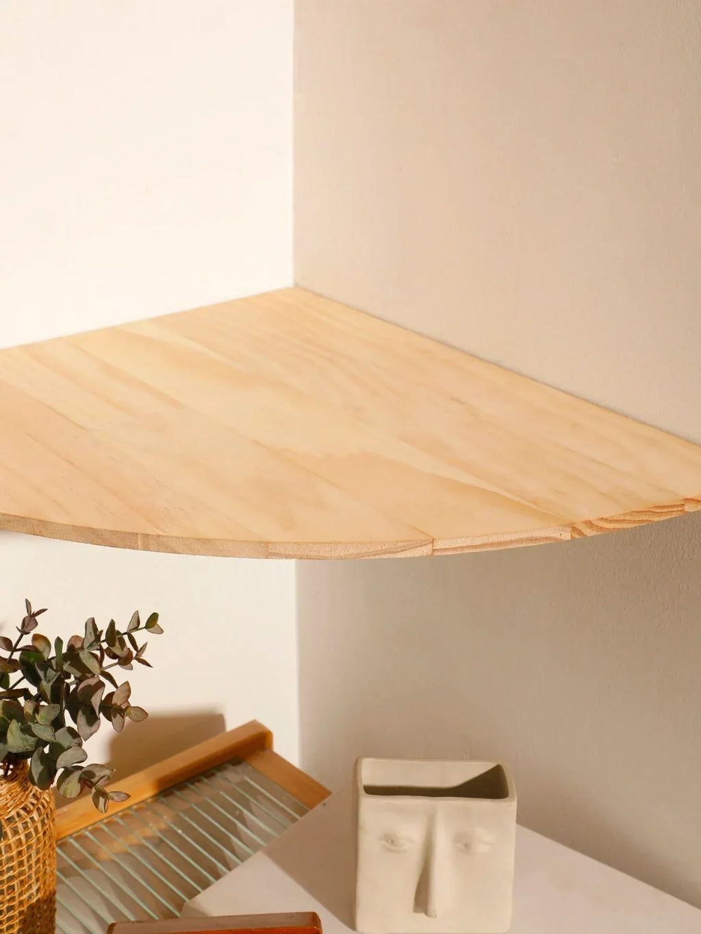 Burlywood Wood Floating Corner Shelf for Living Room