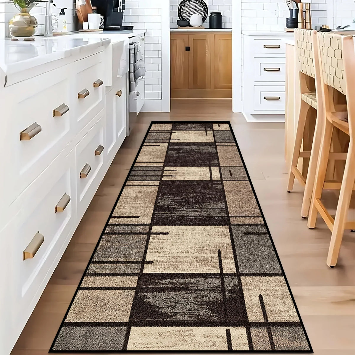 VIKAMA Plaid Kitchen Rug Waterproof Polyester Floor Mat