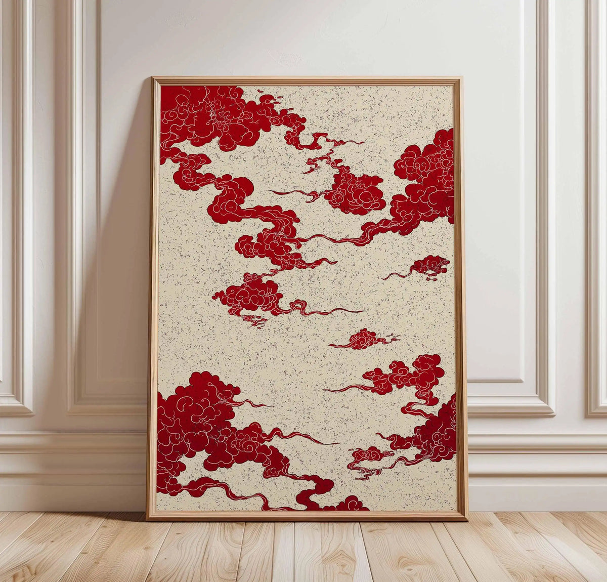 Japanese Crane Canvas Print with Red Sun and Pine Tree