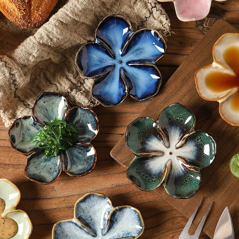 Vintage Flower Shaped Ceramic Dipping Sauce Dish