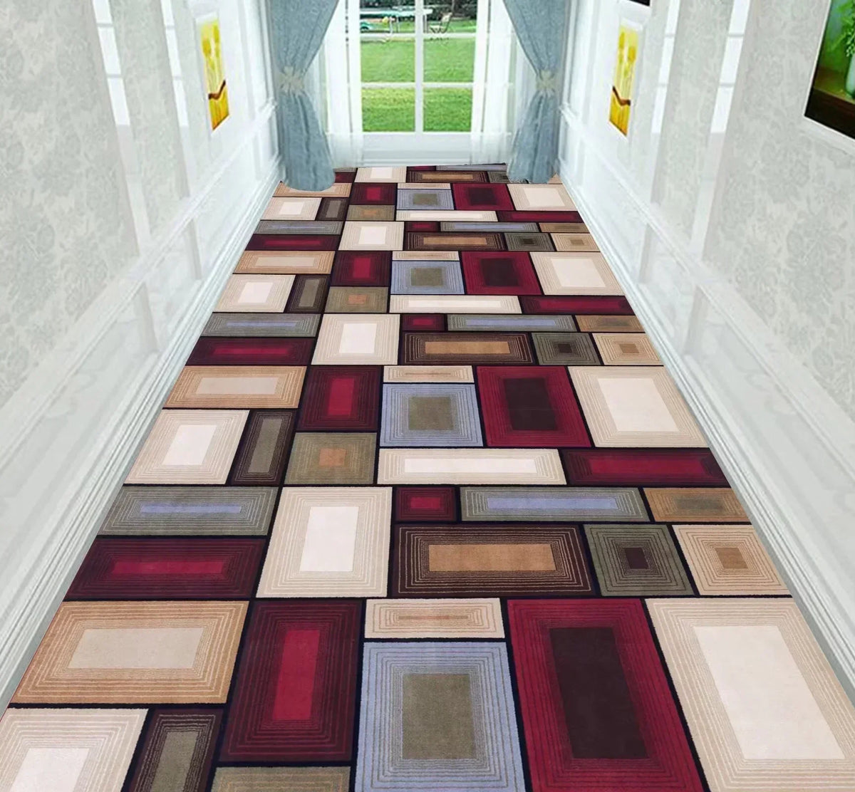 VIKAMA Plaid Kitchen Rug Waterproof Polyester Floor Mat