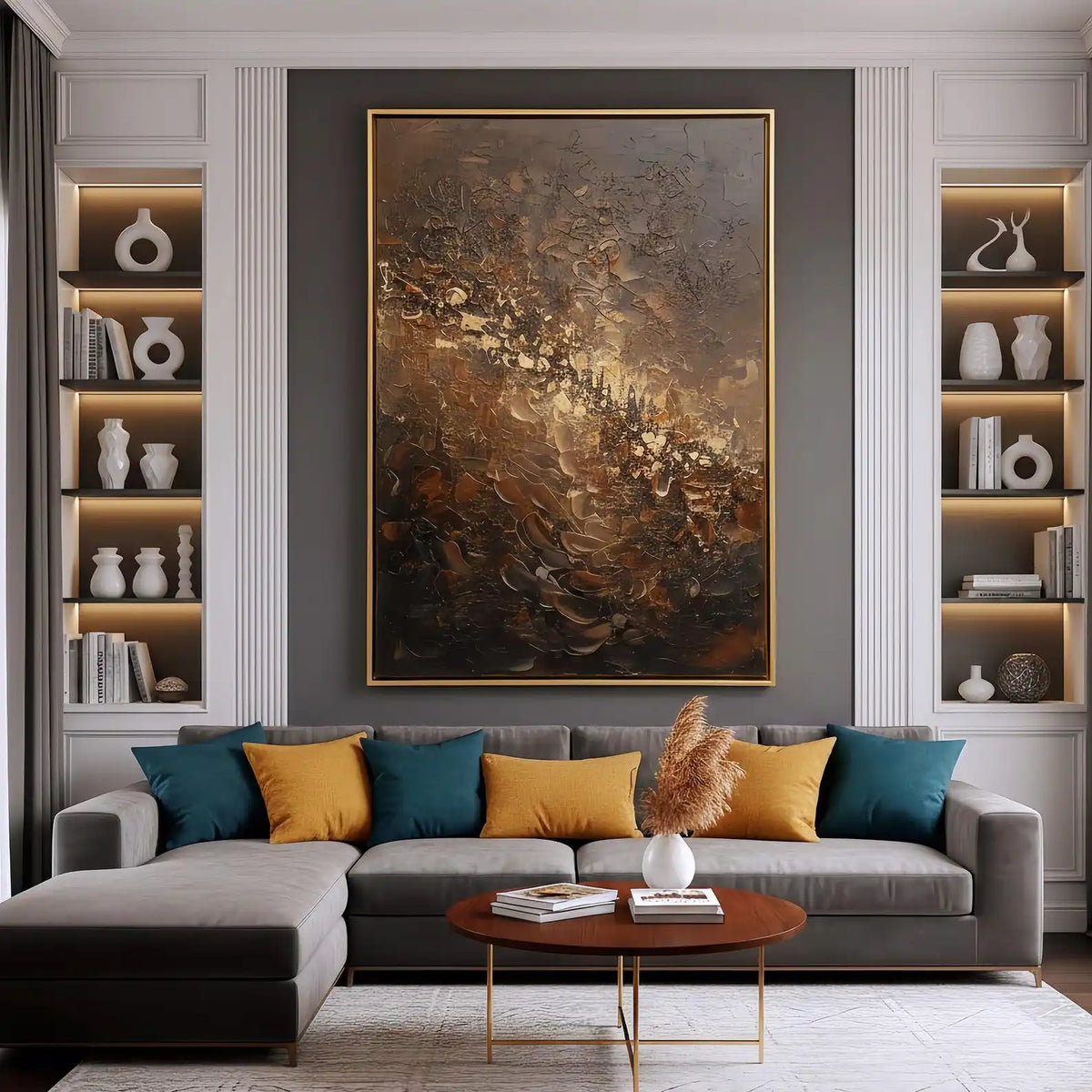 Mhemyo Abstract Blue Yellow Oil Painting on Canvas