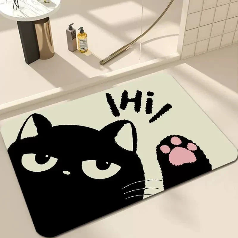 Black Cartoon Cat Door Mat for Living Room and Bedroom