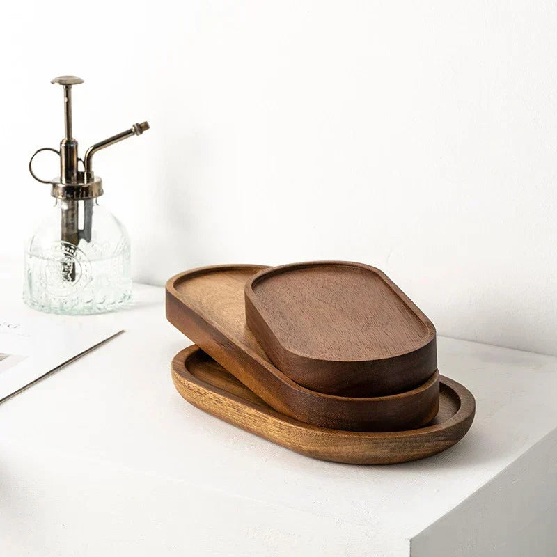 Wooden Food Tray Round Rectangle Snack Plate