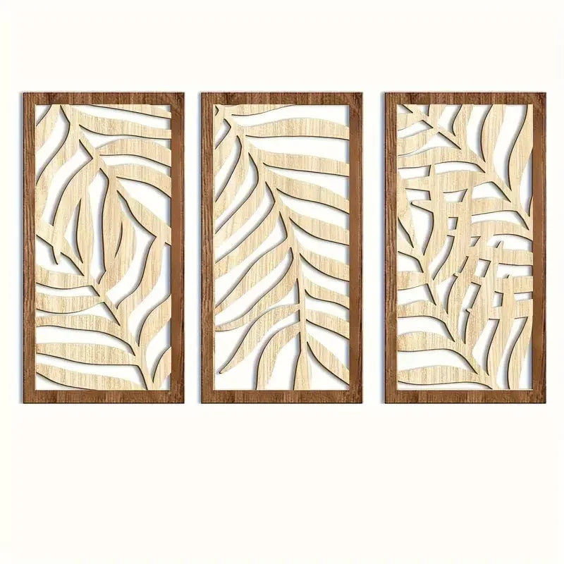 Wooden Tropical Palm Leaf Wall Art Set of 3