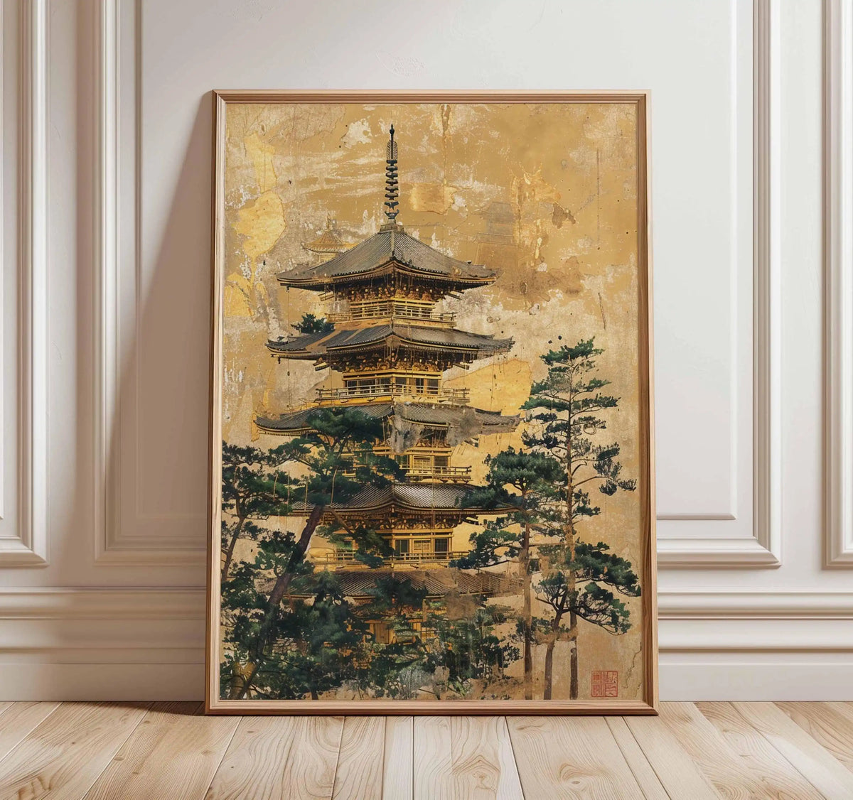 Japanese Crane Canvas Print with Red Sun and Pine Tree