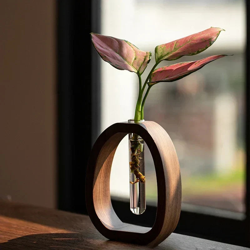 Walnut Wood Flower Stand Mini Water-Cultured Vase