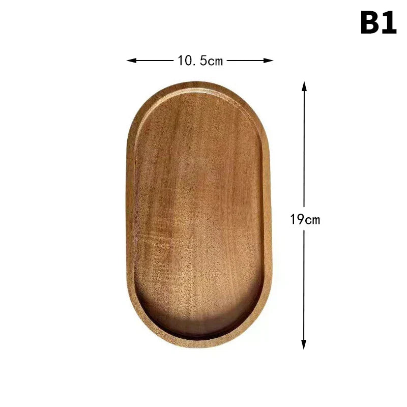 Wooden Food Tray Round Rectangle Snack Plate
